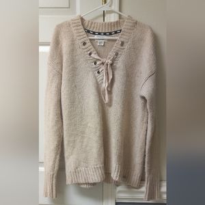 #20 Soft&Cuddly VNeck Lace Up VS Pink Sweater 💐